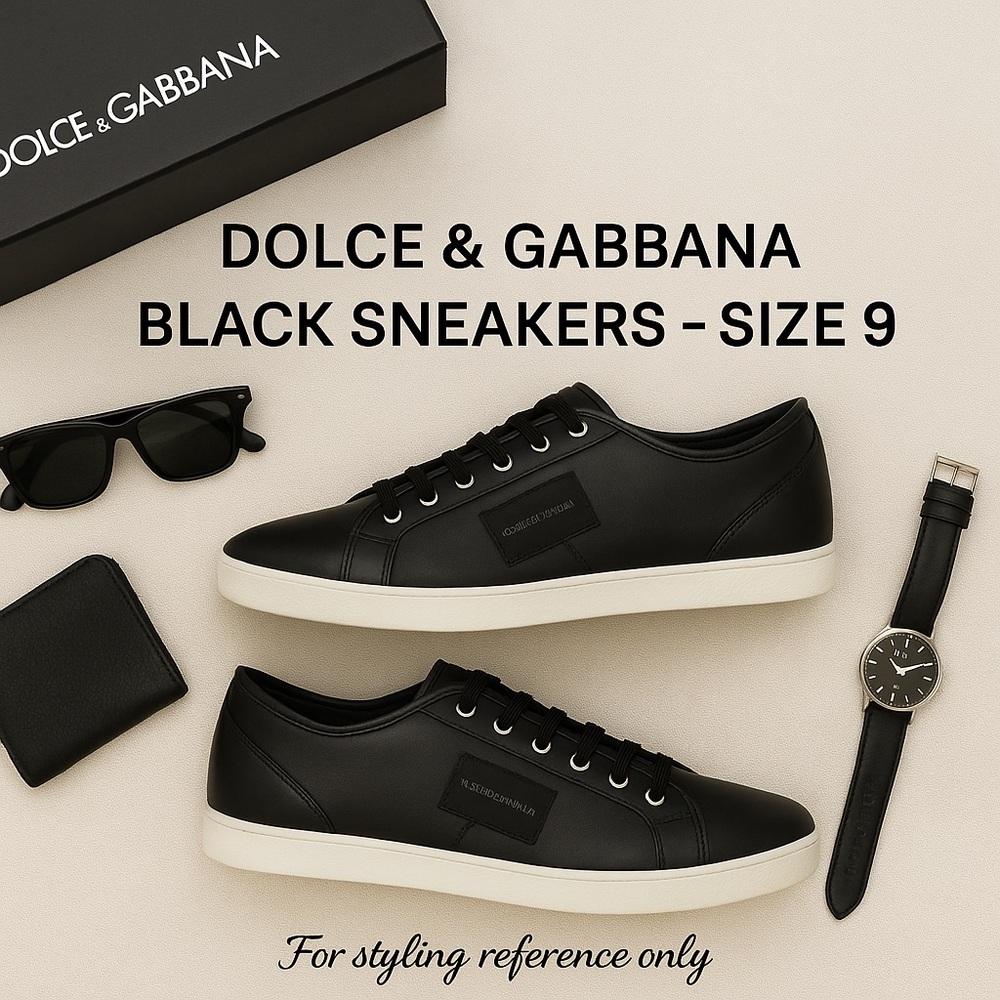 Dolce & Gabbana Black Low-Top Sneakers with White Sole | Size 9
